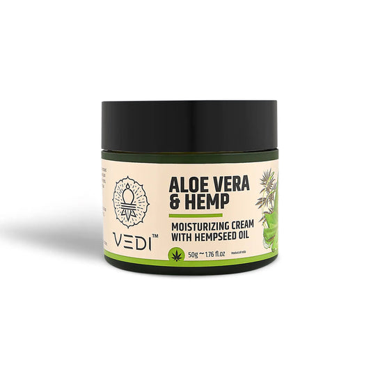 Organic Aloe Vera Hemp Cream - Vitamin E enriched for nourishing and protecting skin naturally, no synthetic chemicals.