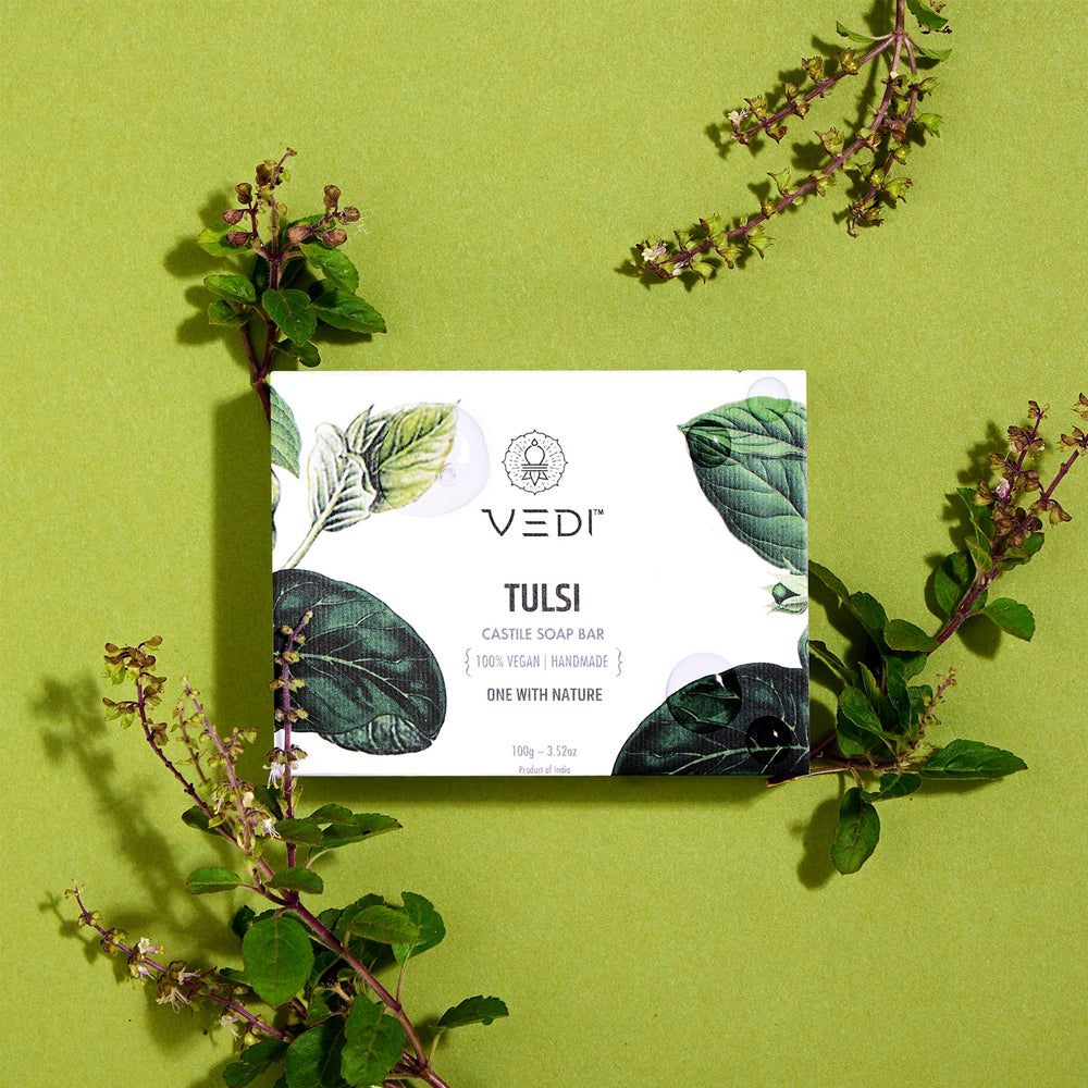  Tulsi Castile Soap Bar - Organic and natural with Tulsi extract, detoxes skin and reduces stress.