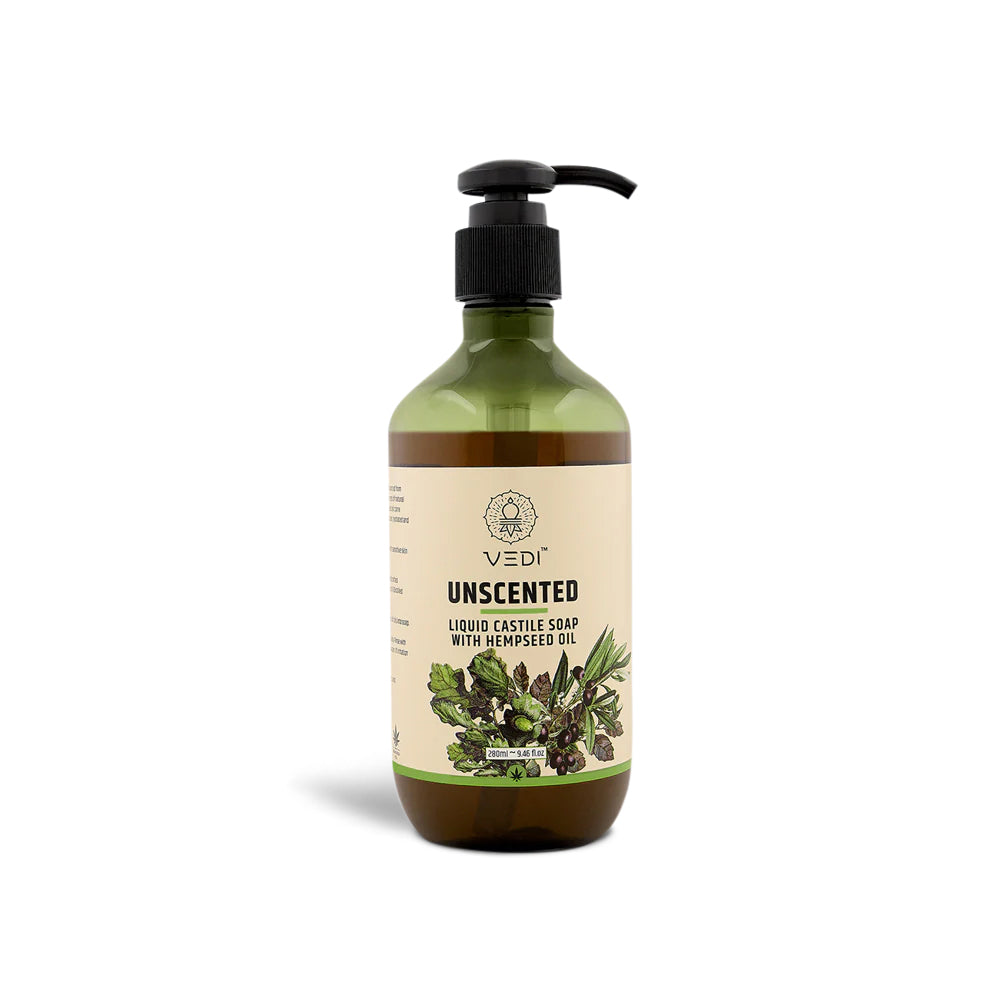 Unscented Liquid Castile Soap with Hempseed Oil - Vegan and natural formula, ideal for sensitive skin, gentle for daily use.